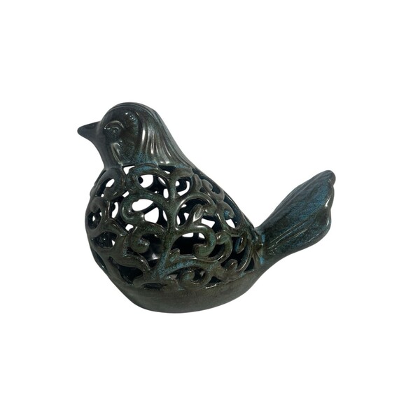 Ceramic Bird Potpourri Fragrance Sachet Holder Blue Green Crackle Glaze 7” Tall - Picture 8 of 9